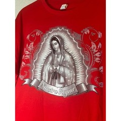 Smart Blanks Mens Red Virgin of Guadalupe Nuestra Reyna Graphic T-Shirt XL