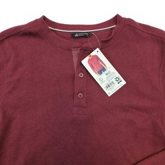 NWT Member’s Mark Thermal Henley Maroon L Waffle Knit Cotton Poly Blend Stretch