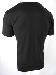 Mens T- Shirt Italian Side Sport Stripe Badge V-Neck Slim Fit Stretch Casual