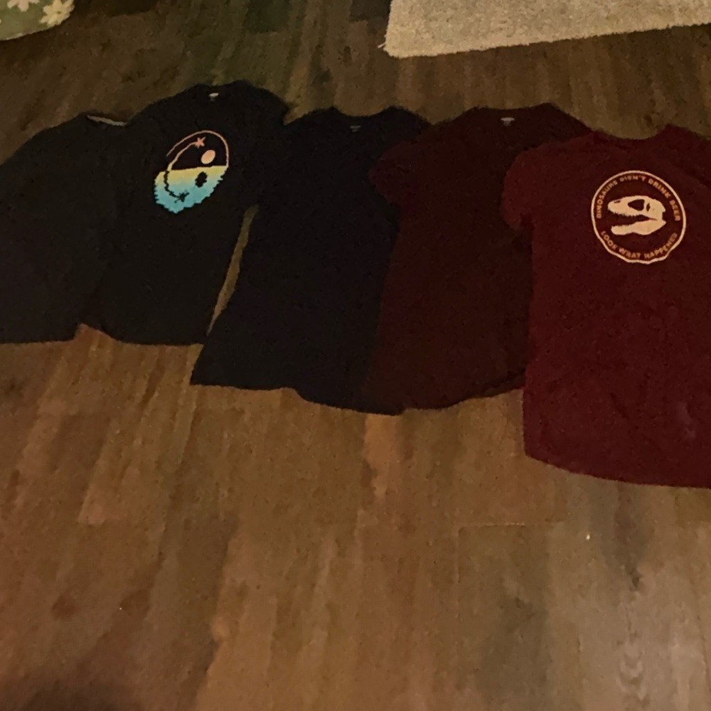 Set of Graphic T-Shirts in Black, Blue, and Red