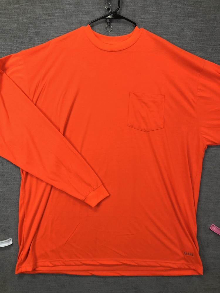 Berne Shirt Mens 4XLT Orange Long Sleeve Polyester Pocket Workwear Safety Tee