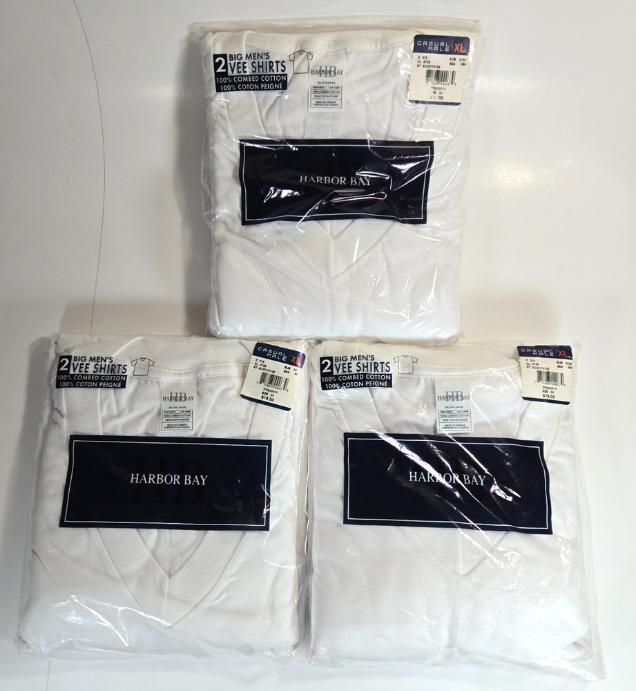 Harbor Bay White T-shirt V-Neck Lot of 6 (3x 2-packs) Size 3X Casual Male XL/DXL
