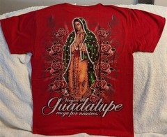 VIRGEN DE GUADALUPE PRAY FOR US RUEGA POR NOSOTROS ROSE FLOWER RED T-SHIRT SHIRT