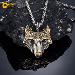 Viking Wolf Head Pendant Necklace Men Norse Nordic Silver Gold Stainless Steel