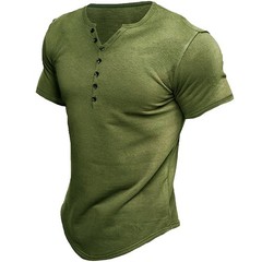 Mens Short Sleeve Henley T-Shirt Casual V Neck Slim Fit Muscle Tops Blouse Tee