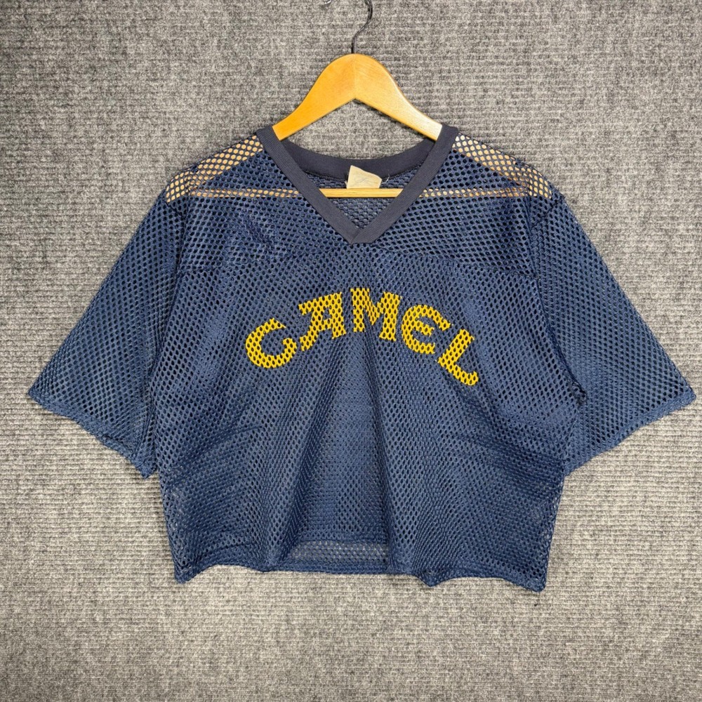 Vintage 80s Camel Mesh Cropped Jersey Navy Blue Mens XL Made in USA Cigarettes