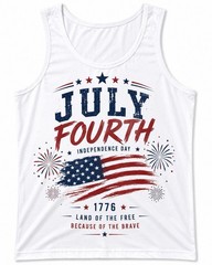 tank top for men 4th of July Independence Day 1776 USA flag graphic white