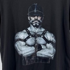 Fashion Mens Black Graphic T-Shirt Leather Harness Muscle Man Print Size S
