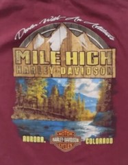Vtg Harley Davidson T-Shirt Men L V-Twin Mile High Aurora CO Maroon Graphic 2015