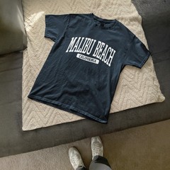 Malibu Beach California Souvenir Beach, Retro, Minimalist Navy Blue Tee