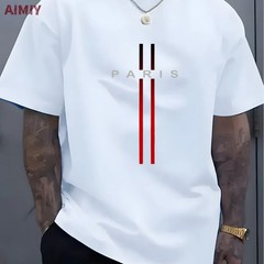 Summer Men’s T-shirt Top Casual Loose Fit Oversized T-shirt PARI Letter Pattern