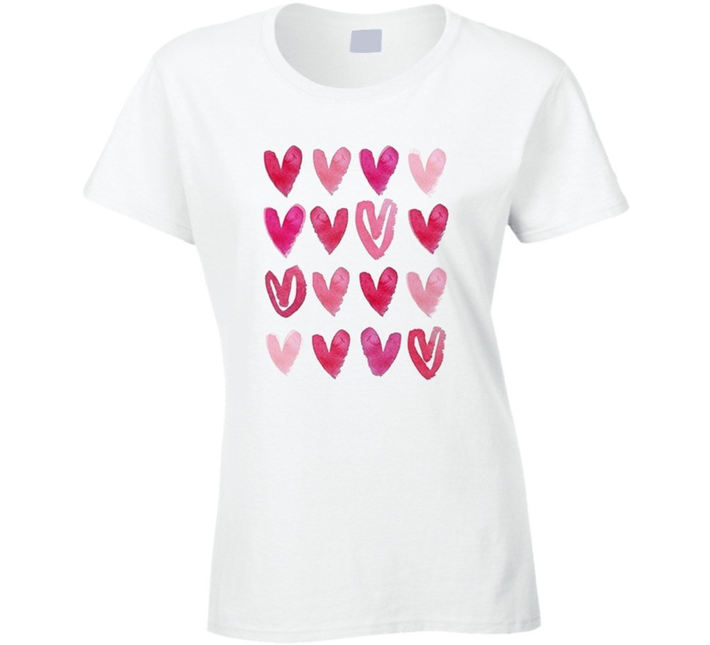 Valentine’s Day Watercolor Hearts Lovers Couples Cool Gift T Shirt