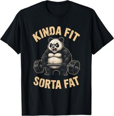 Kinda Fit Sorta Fat Funny Gym Panda Weightlifting Workout T-Shirt, Unisex Tee