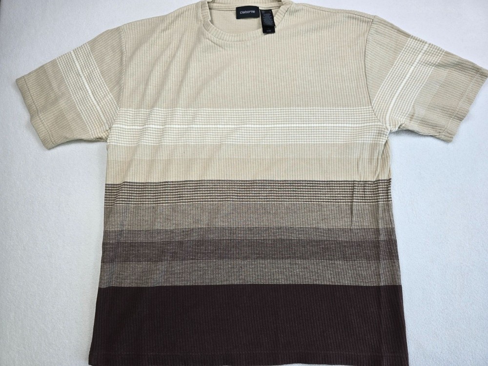 Claiborne Mens Striped Short Sleeve Crewneck T-Shirt Beige/Brown Large
