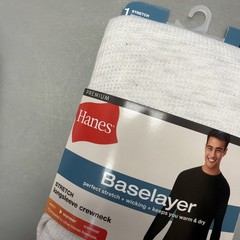 NEW MENS LARGE Hanes Baselayer Thermal Stretch Long Sleeve Crewneck Tagless