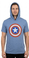 Marvel Mens Captain America Shield Hooded Hoodie Short Sleeve Shirt NWT S-XL