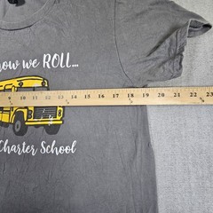 Anvil Lightweight Mens T-shirt Gray Bus Design Size Medium