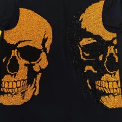 New Hot Drilling Fashion Skull Rhinestone Summer Luxury Men Cotton Black T-Shirt