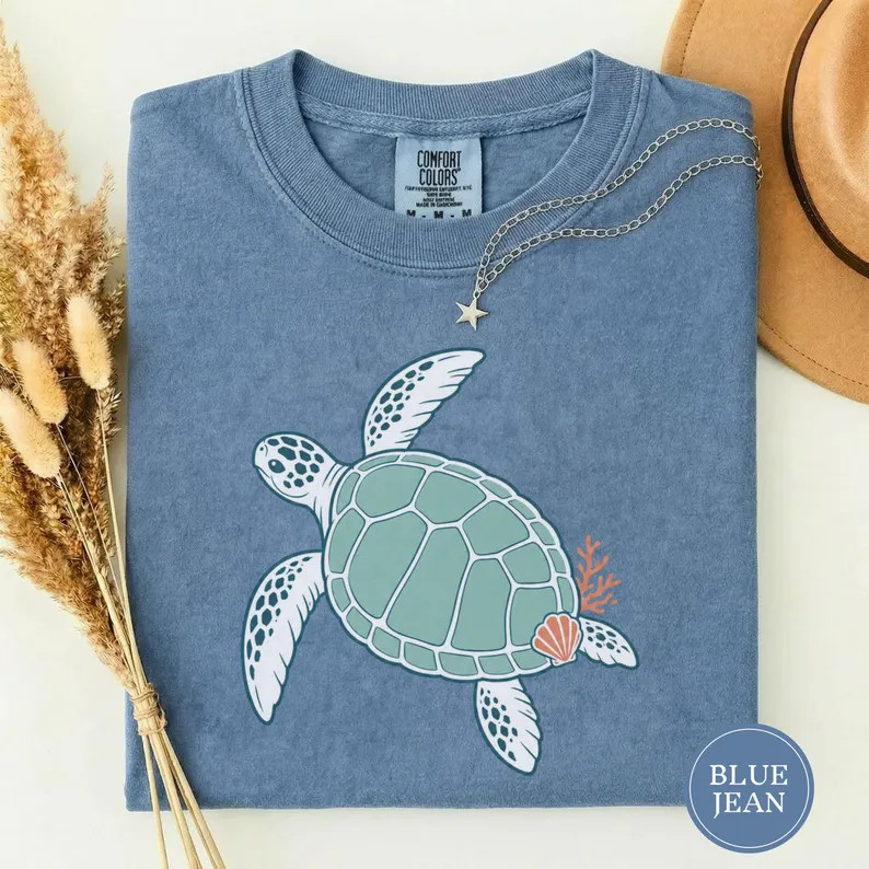 Line Art Sea Turtle Ocean Comfort Tee