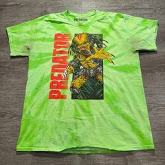 Predator Shirt Mens Large Green Cotton Graphic Tee Tie Dye Movie Sci-Fi Retro