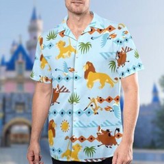 Vintage The Lion King Cartoon Characters Simba And Friends Hawaiian Shirt