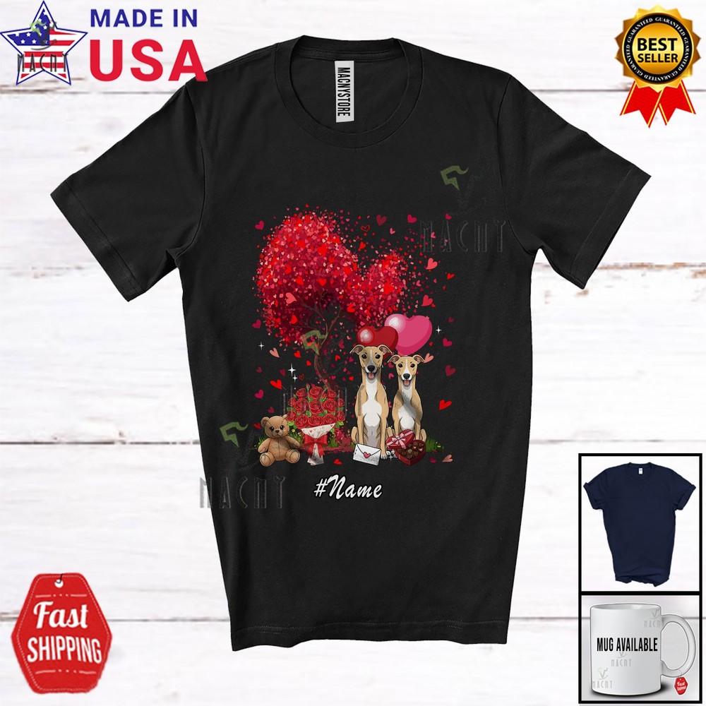 Custom Name Couple Whippet Hearts Tree; Lovely Valentine Heart Flowers Shirt