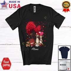 Custom Name Couple Whippet Hearts Tree; Lovely Valentine Heart Flowers Shirt