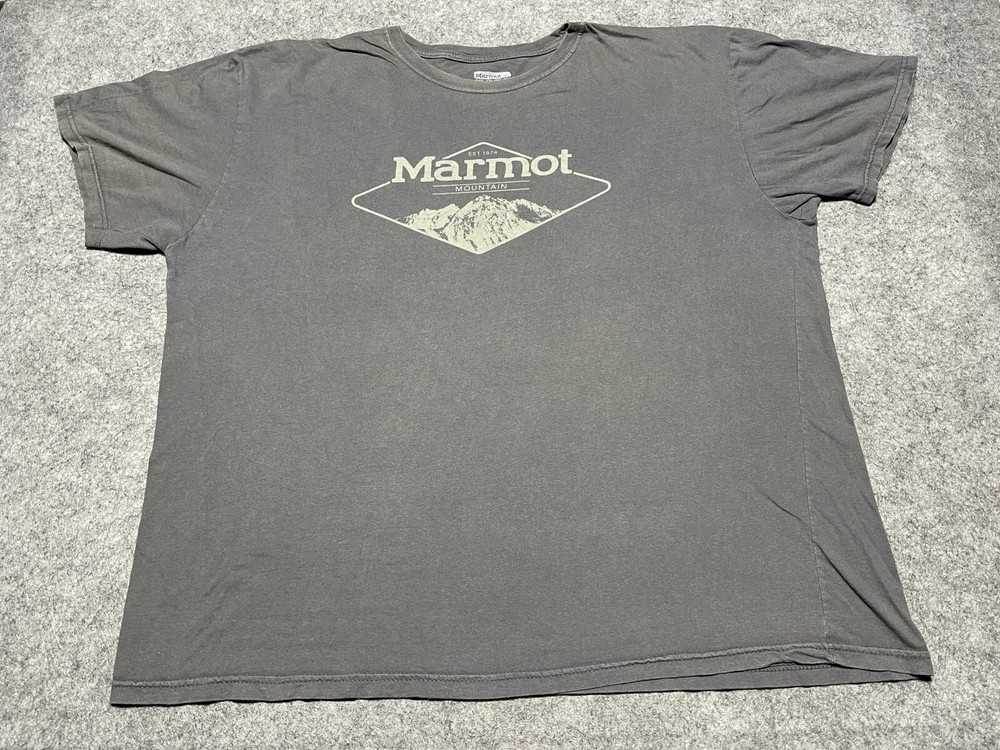 Marmot Distresed Gray Organic COtton 2XL Outdoors Hike Climb Trail Travel Shirt