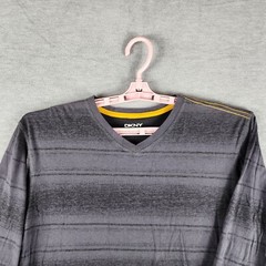 Vintage DKNY Men Shirt XL Gray Stripe Pullover Long Sleeve Tshirt EUC
