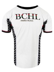 Mens T-Shirt Italian Sport Print Sides Gold Trim Bucheli Logo Slim Fit Crew Neck