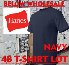 Below WHOLESALE Blank T-Shirt – 48 L 3XL NAVY HANES 5180 518T Bulk Lot