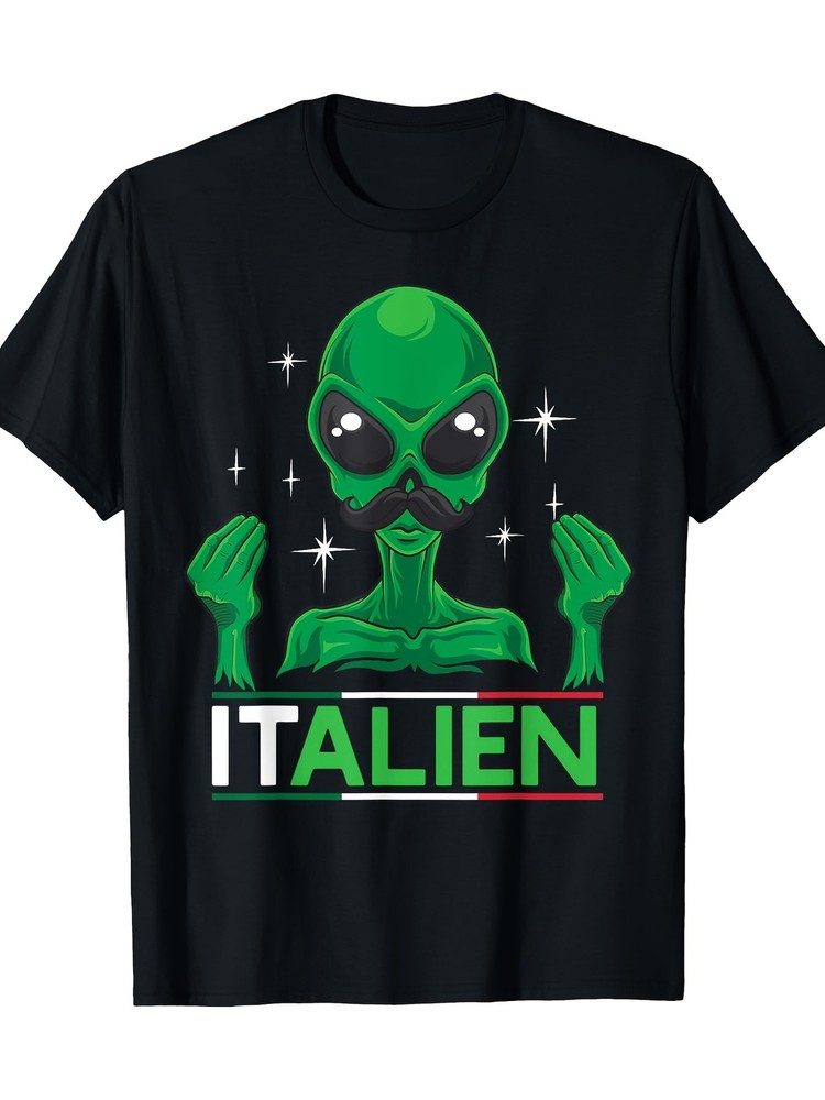 Unique 220g Funny Italian Alien Pun Italy Hand Gesture T-Shirt