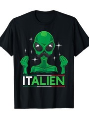 Unique 220g Funny Italian Alien Pun Italy Hand Gesture T-Shirt
