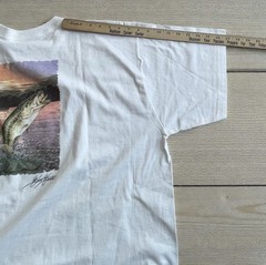 Vintage Woolrich Fish Print T-shirt 90’s White Outdoor Ken Hunter Art Mens 2XL
