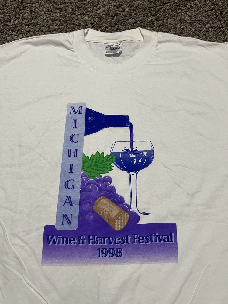 Vintage 1998 Michigan Wine & Harvest Festival White T Shirt Size 2XL Rare Vtg