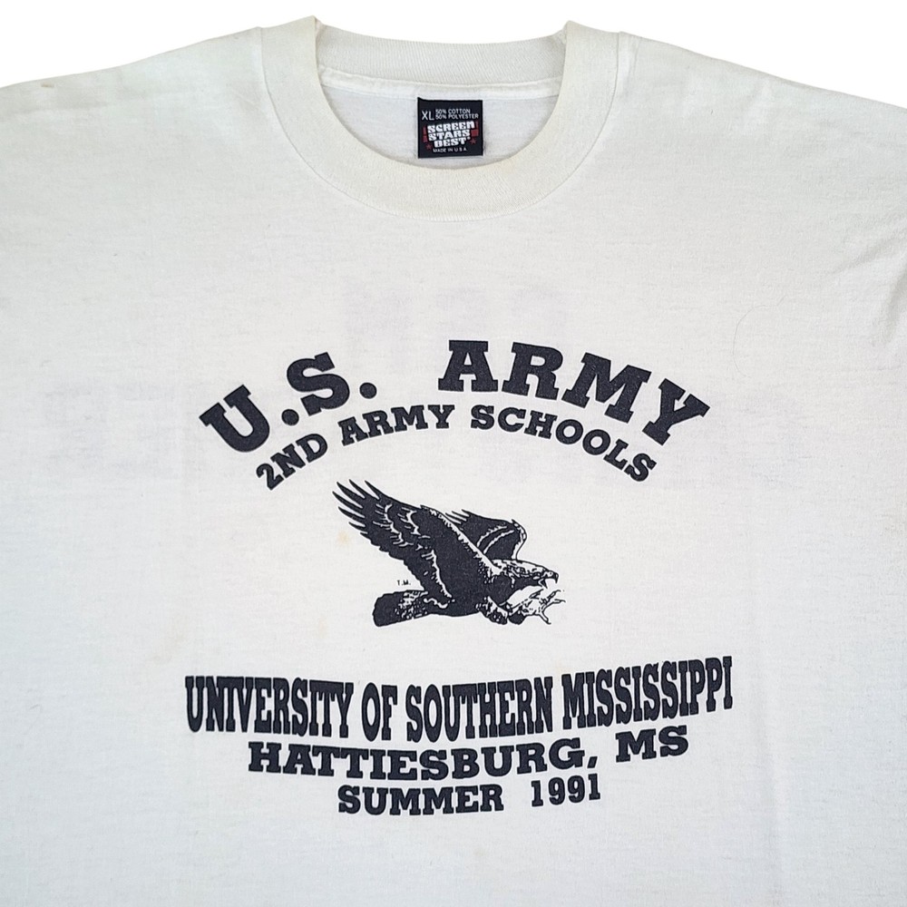 Vintage US Army Shirt Mens XL White 2nd Army Schools 1991 Tee Screen Stars Best
