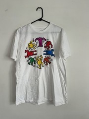 Keith Haring Circular Dancing Friends Graphic T-Shirt Size L White Crewneck Art
