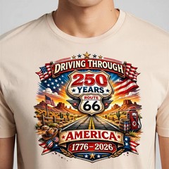 Route 66 250 Years America T-Shirt, Patriotic USA Flag 1776-2026