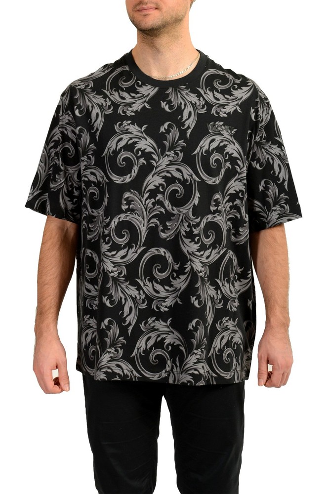 Versace Men’s Black Barocco Logo Print Short Sleeve T-Shirt US 2XL IT 56