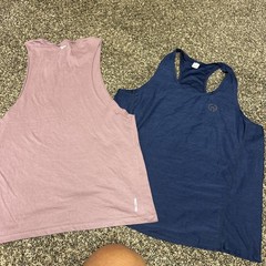 Mens L Neleus Dry Fit Muscle Stringer Tank Top Gym Navy & Mauve Project Titan M