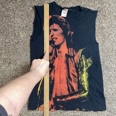 David Bowie Ziggy Stardust Black Graphic Muscle Tee Shirt Cut Off Sleeves Small