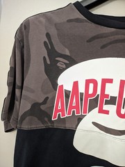 A Bathing Ape Shirt Mens L Black Ape Face Camo Panel Tee Taped Sleeve Contrast