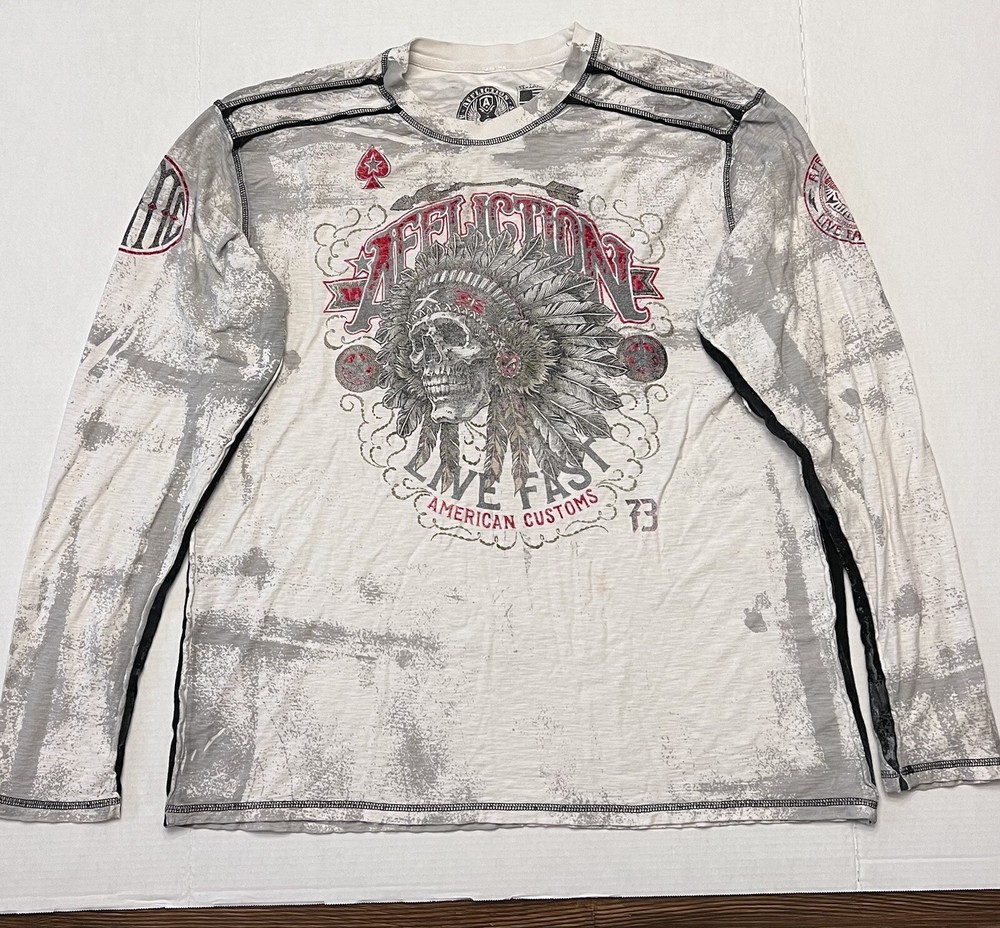 Affliction American Customs Men’s 3X L/S Native Biker Skull Shirt All Over Print