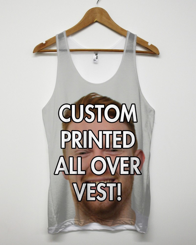 CUSTOM PRINTED ALL OVER VEST PERSONALISED TANK TOP SINGLET MEN WOMEN CUSTOMISED