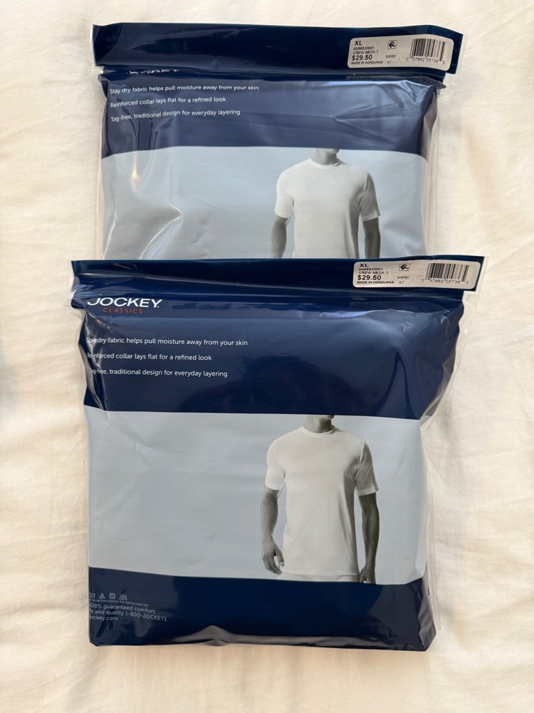 Jockey Classics Crew Neck TShirts XL Black StayDry Moisture Wicking 2 packs of 3