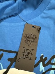 Ed Hardy Mens SZ L Short Sleeve Shirt Capri Blue Skull Dice Rhinestone 2 Sided
