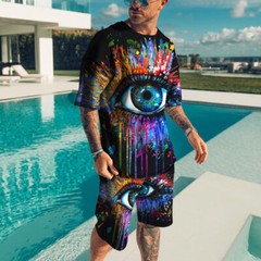 Summer Short Sleeve T-shirt Set Fashion Two Piece Street Short Sleeve 3D Printed