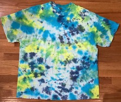 Gildan Heavy Cotton Tye Dye T Shirt Size 2XL Teal Blue Yellow Green Distressed