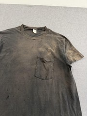 Vintage 80s Black Blank Pocket T-Shirt Sun Faded Mens XL Cotton Basic Distresed