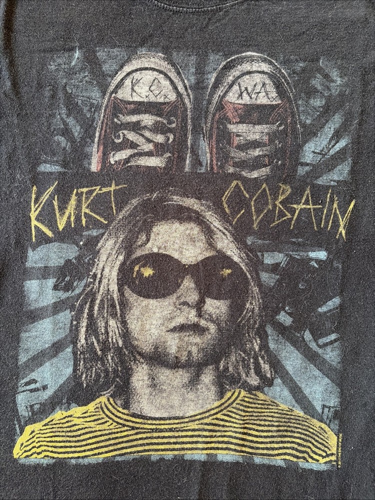KURT COBAIN Black Graphic T-Shirt Converse Sunglasses Spencers 100% Cotton